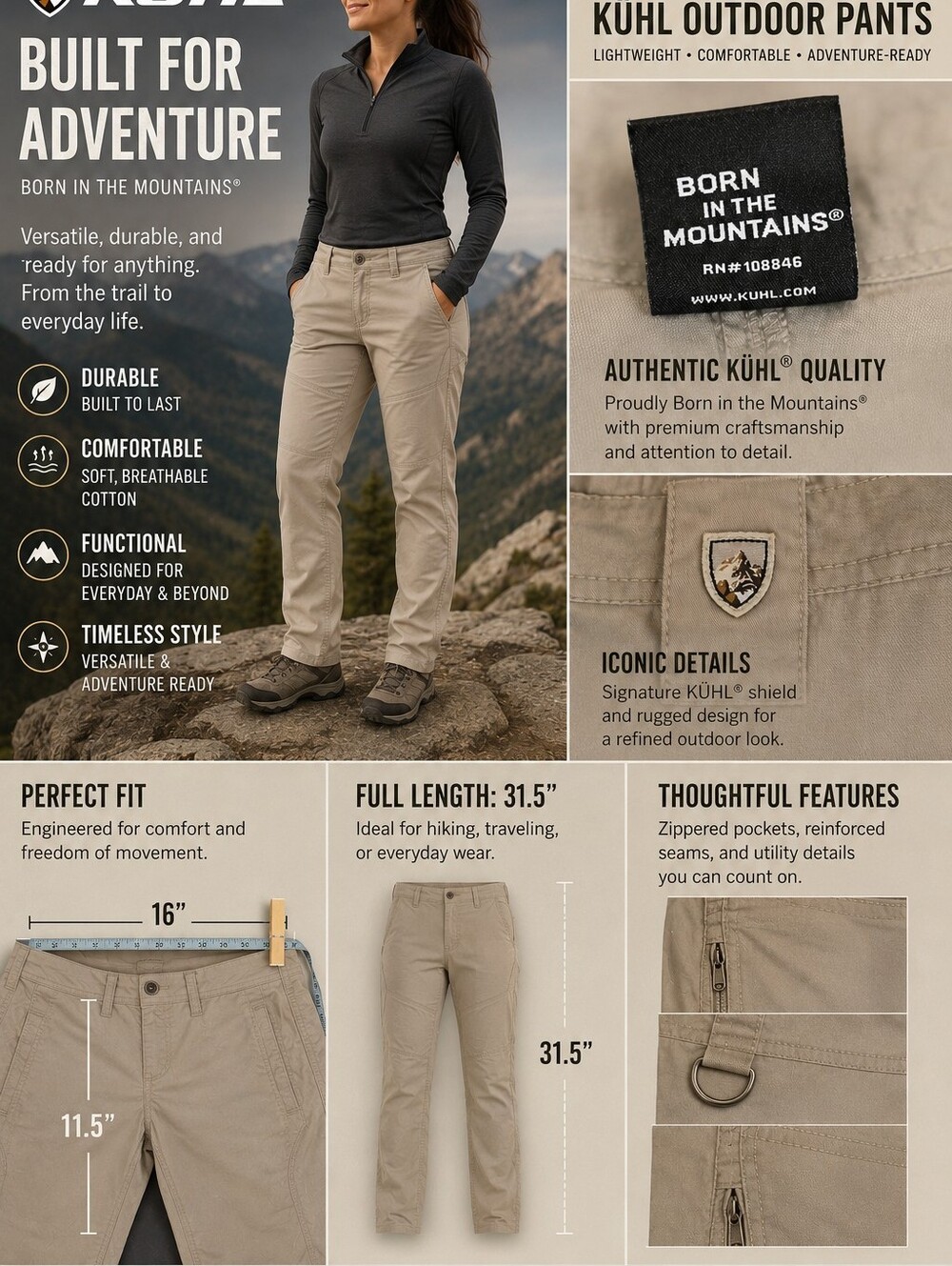 Kuhl Women's Outdoor Pants in Khaki Tan